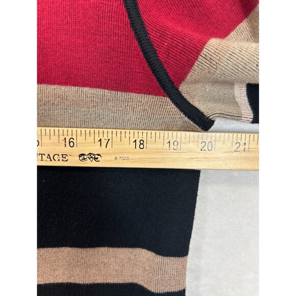 Chicos Cardigan Womens Medium Black Tan Red Striped Longline Open Front - Picture 4 of 6